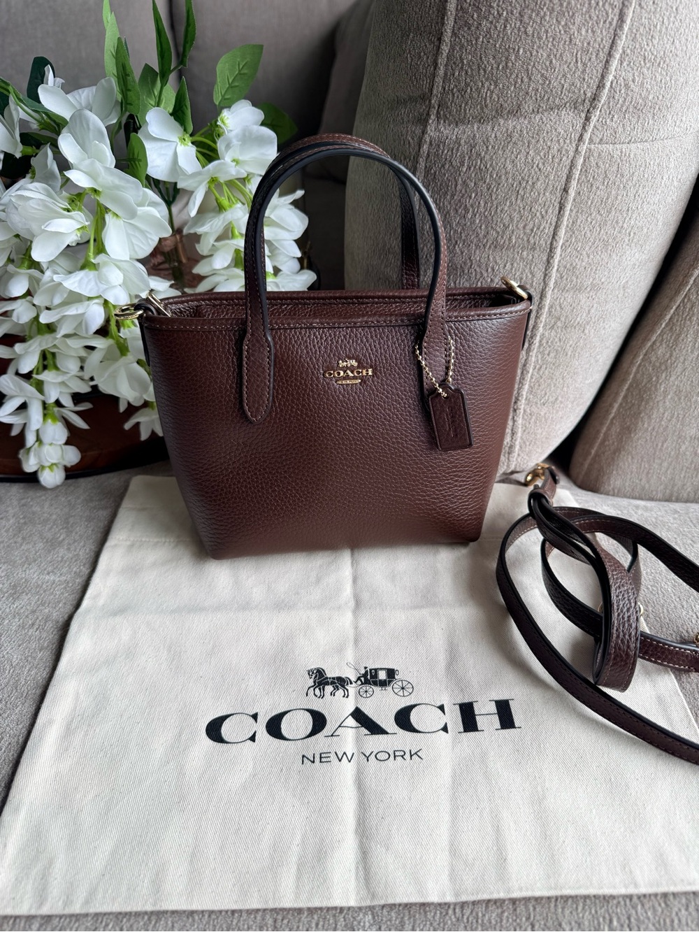 Coach Brown Maple Pebbled Leather Crossbody Mini City Tote NWT